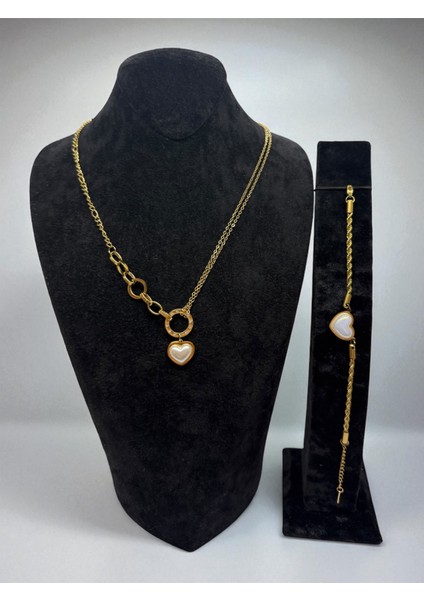 Inci Taşlı Kalpli Çelik Set Cns 003