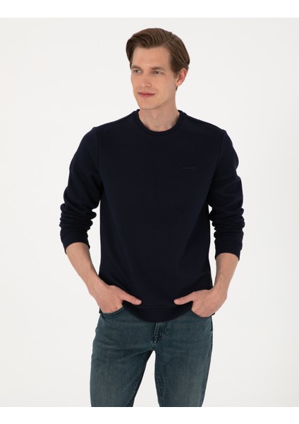 Erkek Lacivert 3 Iplik Regular Fit Içi Polarlı Bisiklet Yaka Basic Sweatshirt 50315021-VR033