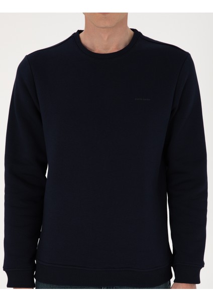 Erkek Lacivert 3 Iplik Regular Fit Içi Polarlı Bisiklet Yaka Basic Sweatshirt 50315021-VR033