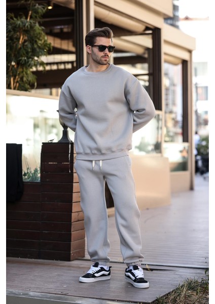 Boyalı Gri Bisiklet Yaka Basic Eşofman Takımı E7329