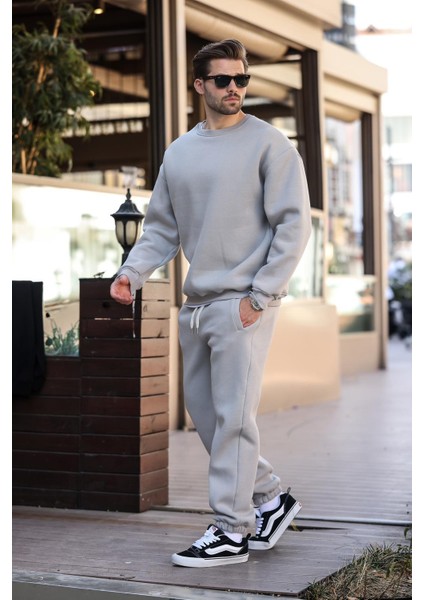 Boyalı Gri Bisiklet Yaka Basic Eşofman Takımı E7329 fiyatları