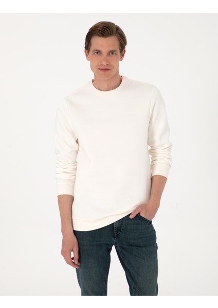 Erkek Ekru 3 Iplik Regular Fit Içi Polarlı Bisiklet Yaka Basic Sweatshirt 50315021-VR019