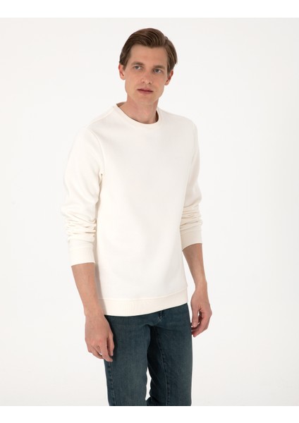 Erkek Ekru 3 Iplik Regular Fit Içi Polarlı Bisiklet Yaka Basic Sweatshirt 50315021-VR019 modelleri