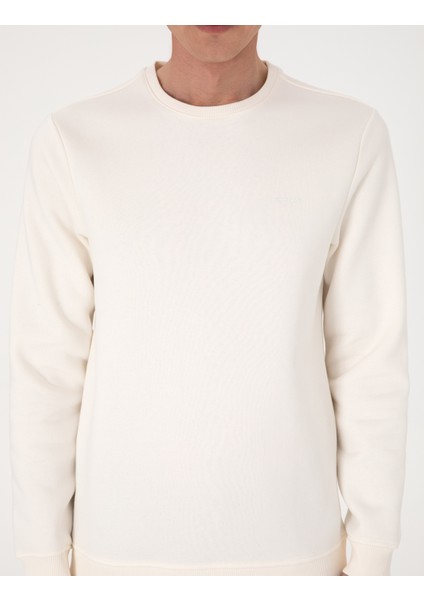 Erkek Ekru 3 Iplik Regular Fit Içi Polarlı Bisiklet Yaka Basic Sweatshirt 50315021-VR019