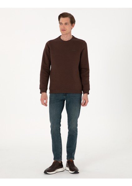 Erkek Kahverengi 3 Iplik Regular Fit Içi Polarlı Bisiklet Yaka Basic Sweatshirt 50315021-VR029 fırsatları