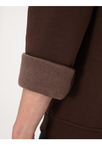 Erkek Kahverengi 3 Iplik Regular Fit Içi Polarlı Bisiklet Yaka Basic Sweatshirt 50315021-VR029