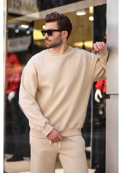 Bej Bisiklet Yaka Basic Eşofman Takımı E7329 modelleri