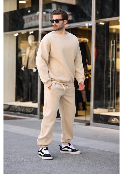 Bej Bisiklet Yaka Basic Eşofman Takımı E7329 fırsatları