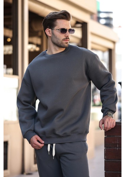 Füme Kahverengi Bisiklet Yaka Basic Eşofman Takımı E7329 fiyatları