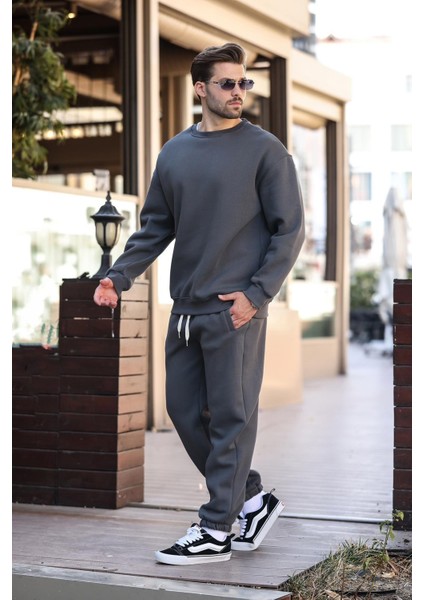 Füme Kahverengi Bisiklet Yaka Basic Eşofman Takımı E7329 modelleri