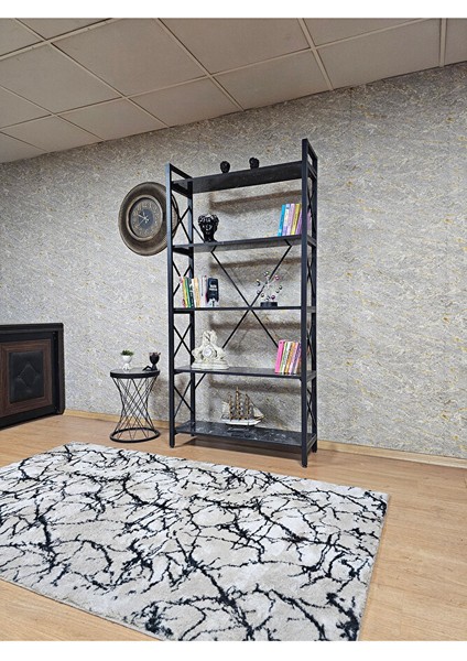 Siyah Boyalı Kitaplık - 5 Raflı Suntalem Lüks Kitaplık Siyah Mermer modelleri