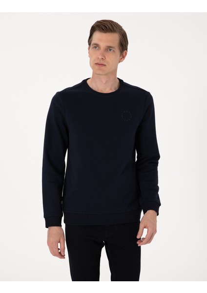 Erkek Lacivert 3 Iplik Regular Fit Bisiklet Yaka Basic Sweatshirt 50314978-VR033