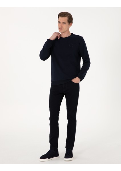 Erkek Lacivert 3 Iplik Regular Fit Bisiklet Yaka Basic Sweatshirt 50314978-VR033 fırsatları