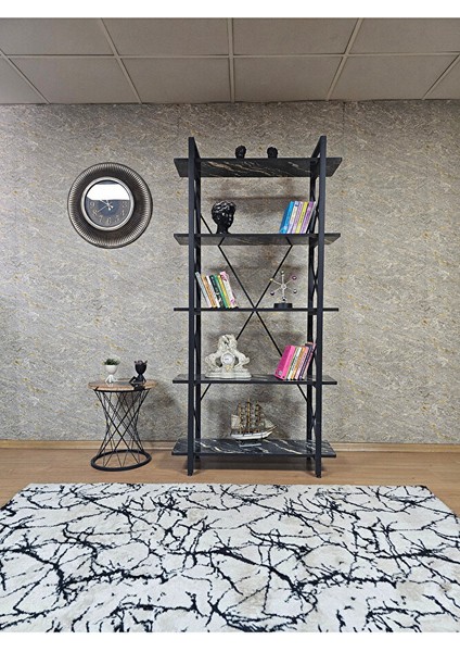 Çıkıntılı Siyah Boyalı Kitaplık - 5 Raflı Suntalem Lüks Kitaplık Luanda fiyatları