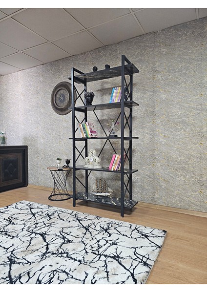 Çıkıntılı Siyah Boyalı Kitaplık - 5 Raflı Suntalem Lüks Kitaplık Luanda modelleri