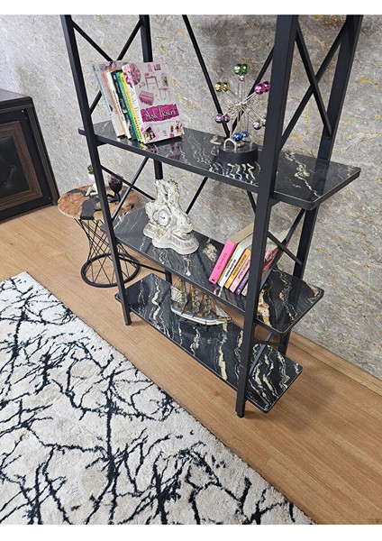 Çıkıntılı Siyah Boyalı Kitaplık - 5 Raflı Suntalem Lüks Kitaplık Luanda fırsatları