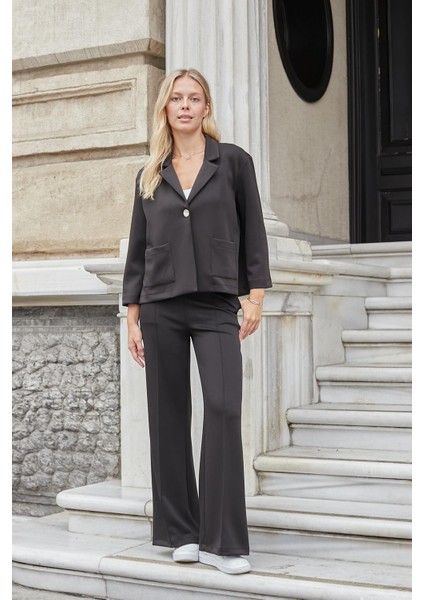 Kadın Modal Ipeksi Yakalı Kapri Kollu Cepli Pili Kaşeli Ceket Hırka Ceket -Siyah fiyatları