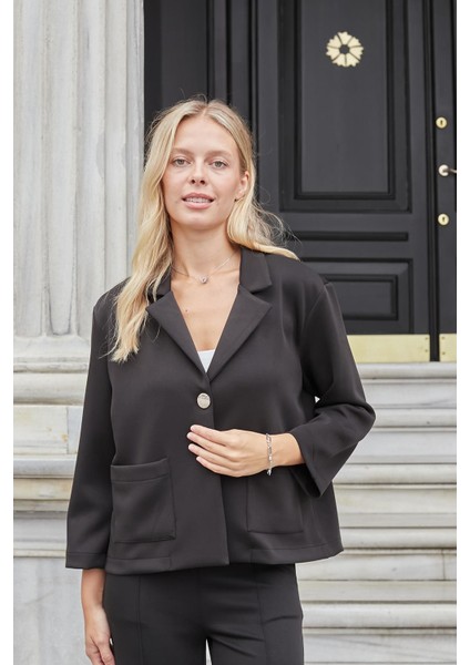 Kadın Modal Ipeksi Yakalı Kapri Kollu Cepli Pili Kaşeli Ceket Hırka Ceket -Siyah modelleri