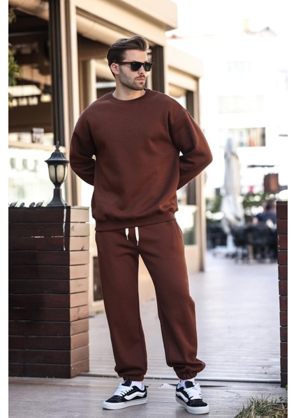 Acı Kahverengi Bisiklet Yaka Basic Eşofman Takımı E7329 fiyatları