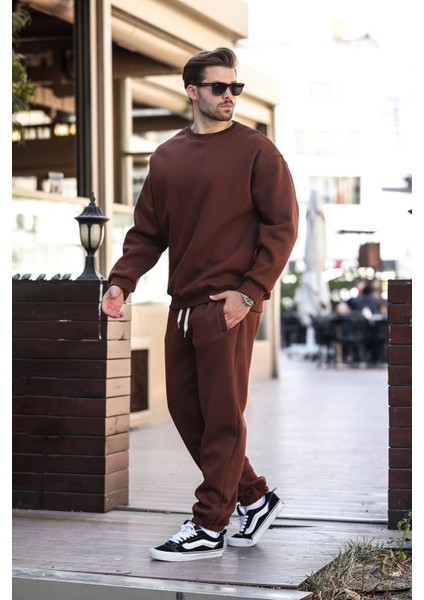 Acı Kahverengi Bisiklet Yaka Basic Eşofman Takımı E7329 modelleri