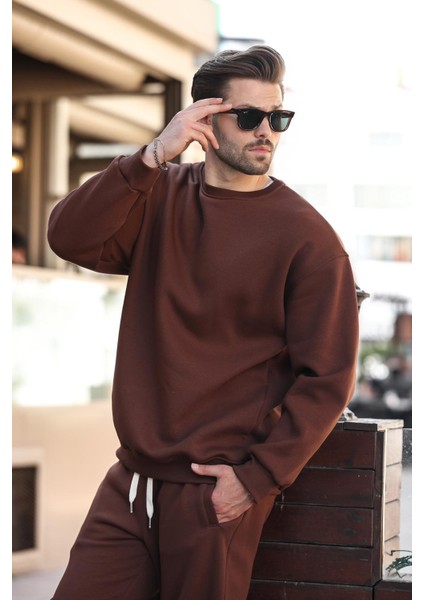 Acı Kahverengi Bisiklet Yaka Basic Eşofman Takımı E7329 fırsatları