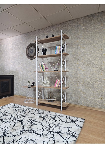 Çıkıntılı Beyaz Boyalı Kitaplık - 5 Raflı Suntalem Lüks Kitaplık Atlas Çam modelleri