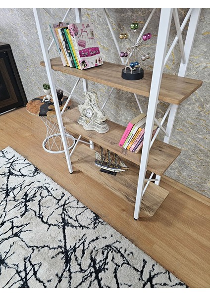 Çıkıntılı Beyaz Boyalı Kitaplık - 5 Raflı Suntalem Lüks Kitaplık Atlas Çam fırsatları