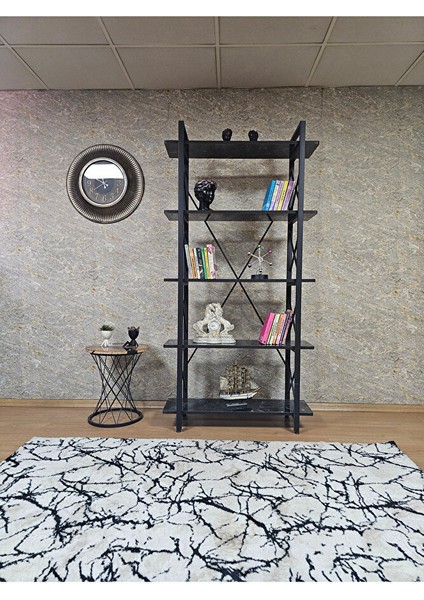 Çıkıntılı Siyah Boyalı Kitaplık - 5 Raflı Suntalem Lüks Kitaplık Siyah Mermer fiyatları