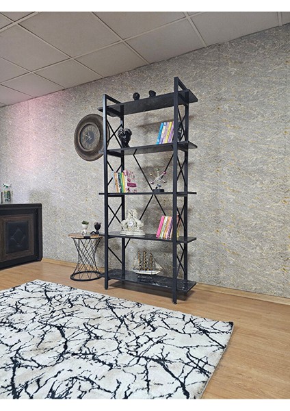 Çıkıntılı Siyah Boyalı Kitaplık - 5 Raflı Suntalem Lüks Kitaplık Siyah Mermer modelleri