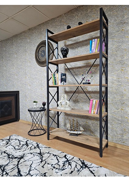 Siyah Boyalı Kitaplık - 5 Raflı Suntalem Lüks Kitaplık Atlas Çam