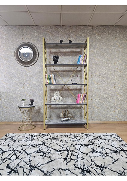 Gold Boyalı Kitaplık - 5 Raflı Suntalem Lüks Kitaplık Marmol fiyatları
