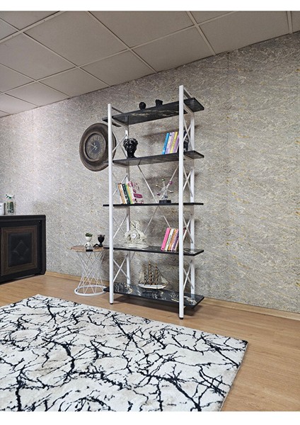 Çıkıntılı Beyaz Boyalı Kitaplık - 5 Raflı Suntalem Lüks Kitaplık Luanda modelleri