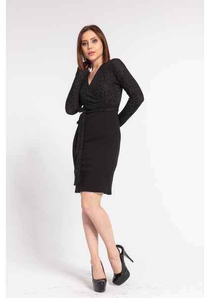 Şal Yaka Yarasa Kiloş Elbise -Siyah modelleri