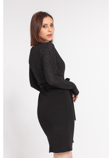 Şal Yaka Yarasa Kiloş Elbise -Siyah fırsatları