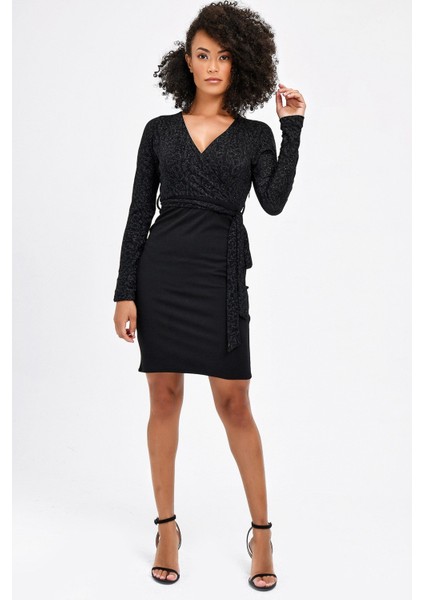 Şal Yaka Yarasa Kiloş Elbise -Siyah indirimleri