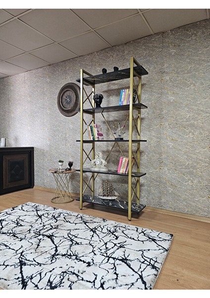 Çıkıntılı Gold Boyalı Kitaplık - 5 Raflı Suntalem Lüks Kitaplık Luanda modelleri