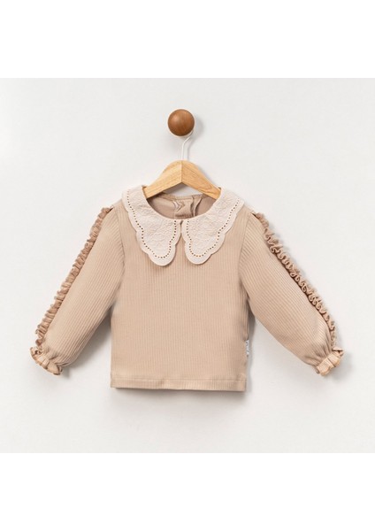 Dantel Bebe Yaka Fırfırlı 2ip Kız Çocuk Uzun Kollu Sweatshirt - %100 Pamuklu