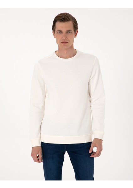 Erkek Ekru 3 Iplik Regular Fit Bisiklet Yaka Basic Sweatshirt 50314978-VR019