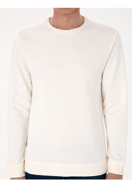 Erkek Ekru 3 Iplik Regular Fit Bisiklet Yaka Basic Sweatshirt 50314978-VR019