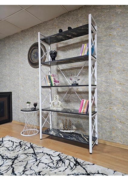 Beyaz Boyalı Kitaplık - 5 Raflı Suntalem Lüks Kitaplık Luanda