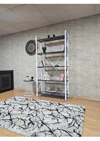 Beyaz Boyalı Kitaplık - 5 Raflı Suntalem Lüks Kitaplık Luanda modelleri