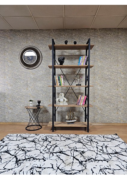 Çıkıntılı Siyah Boyalı Kitaplık - 5 Raflı Suntalem Lüks Kitaplık Atlas Çam fiyatları