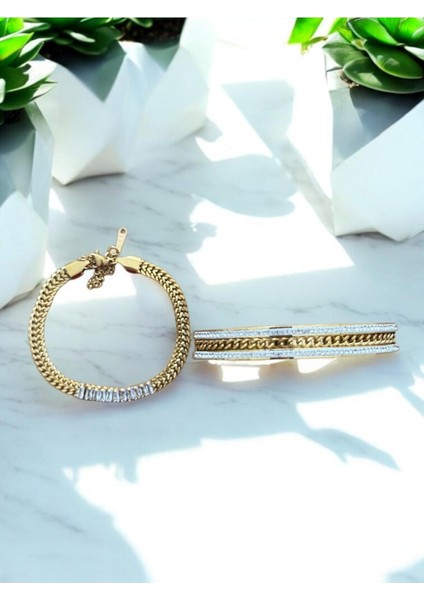 Taşlı Burgu Çelik Bileklik Seti CNS044