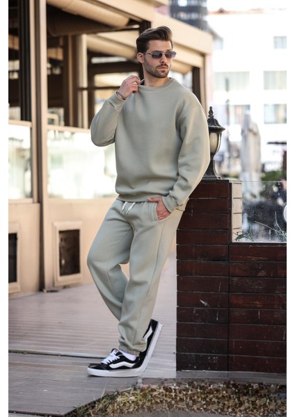 Mint Yeşili Bisiklet Yaka Basic Eşofman Takımı E7329