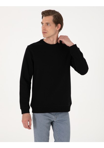 Erkek Siyah 3 Iplik Regular Fit Bisiklet Yaka Basic Sweatshirt 50314978-VR046