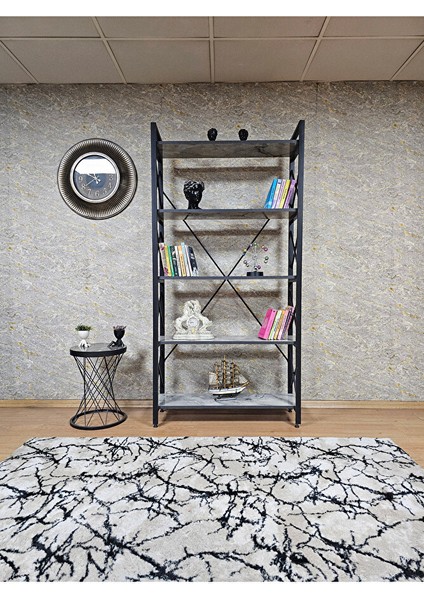 Siyah Boyalı Kitaplık - 5 Raflı Suntalem Lüks Kitaplık Marmol fiyatları