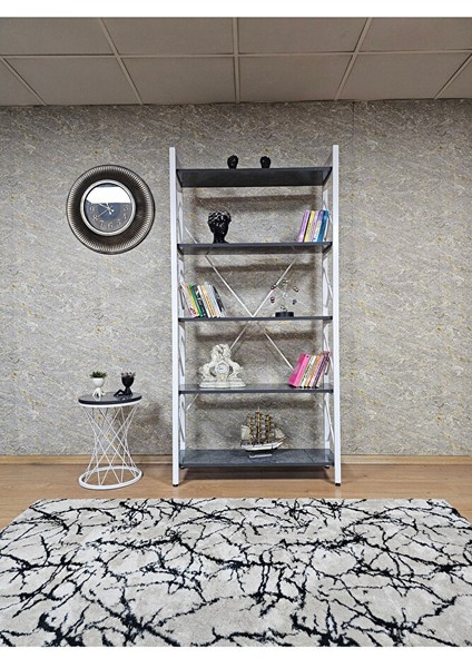 Beyaz Boyalı Kitaplık - 5 Raflı Suntalem Lüks Kitaplık Aris Gri fiyatları