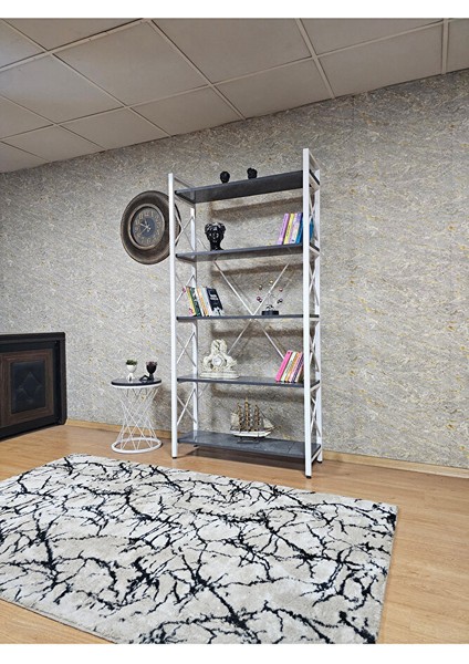 Beyaz Boyalı Kitaplık - 5 Raflı Suntalem Lüks Kitaplık Aris Gri modelleri