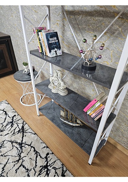 Beyaz Boyalı Kitaplık - 5 Raflı Suntalem Lüks Kitaplık Aris Gri fırsatları