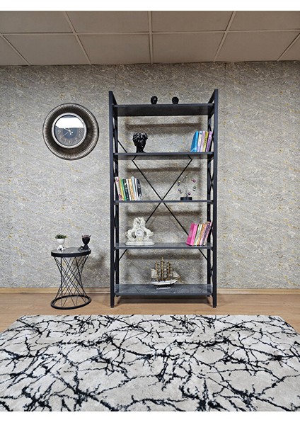 Siyah Boyalı Kitaplık - 5 Raflı Suntalem Lüks Kitaplık Aris Gri fiyatları